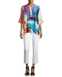 Straight-Leg Cropped Pants, White 