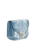 Rockstud Small Butterfly Washed Denim Crossbody Bag, Light Denim