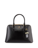 Saffiano Double-Handle Small Trapezoid Tote Bag, Black (Nero)