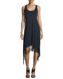 Ibiza Sleeveless Fringe-Trim Dress, Black