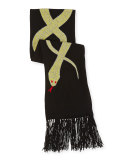 Snakes Wool-Blend Fringe Scarf, Gold/Black