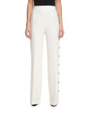 Trufo Side-Button Wide-Leg Pants, Off White