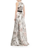 Sleeveless Floral-Print Gown 