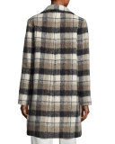 Plaid Alpaca-Blend Coat, White/Black