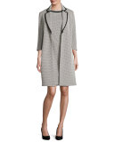 Sleeveless Patterned Sheath Dress w/ Jacket, Ivory/Black