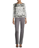 Evie 3/4-Sleeve Floral-Print Silk Blouse, Multi