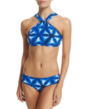 Long Bar Printed High-Neck Swim Top