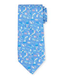 Sailboat-Print Silk Tie, Light Purple