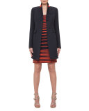 Fitted Three-Button Colorblock Wool Coat, Navy