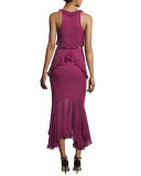 Sydney Ruffle Cutout Silk Midi Dress, Purple