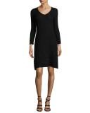 Sequined Ribbed-Knit Long-Sleeve Dress, Black