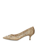 Decollete Crystal Lace 50mm Pump, Gold