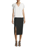 Stella V-Neck Crepe Blouse, Ivory