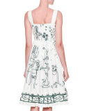 Flounce-Hem Button-Front Tank Dress, White/Green