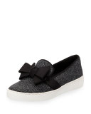 Val Glitter Bow Sneaker, Black