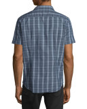 Check Short-Sleeve Woven Shirt, Dusted Blue