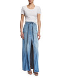 Long Belted Denim Maxi Skirt, Amalfi Sea