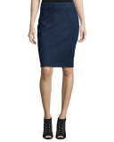 Denim Lace-Back Pencil Skirt