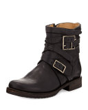Veronica Strappy Short Engineer Boot, Black