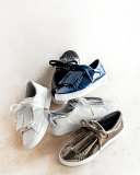 Keaton Kiltie Faux-Patent Sneaker, Navy