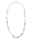 Long Pearly Bead & Crystal Spike Necklace