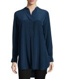 Stand-Collar Silk Tunic Top