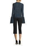 Long-Sleeve Bell-Cuff Sweater, Indigo