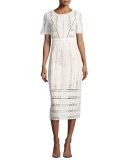 Gareth Cotton Lace Midi Dress, Ecru 