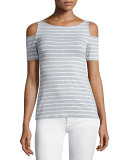 Deneuve Cold-Shoulder Striped Top, Heather Gray Stripe