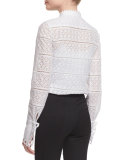 Ruffle-Front Eyelet Blouse, White