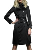 Sateen Trench Coat, Black