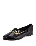 cecilia patent cat loafer flat, black/gold/white