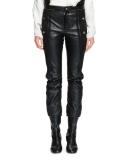 Cropped Leather & Suede Biker Pants, Black
