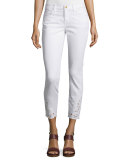 Stiletto Embroidered Cropped Jeans, Sugar