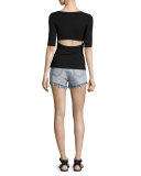 Stretch Jersey Open-Back Tee, Black