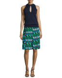 Keyhole Sleeveless Halter Sweater, Maritime