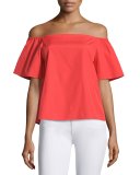 Christy Off-the-Shoulder Poplin Top, Bright Red