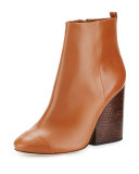 Grove Leather 100mm Block-Heel Bootie, Royal Tan