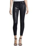 The Knee Seam Snake-Embossed Ankle Skinny Jeans, Black