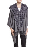 Cashmere Wrap w/ Fur Pompoms, Gray