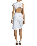 Asymmetric Deconstructed Wrap Shirtdress, Blue/White Stripe