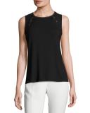 Murphy Sleeveless Lace-Trim Knit Top, Black