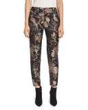 Stacey Floral-Print Ankle Trousers, Burgundy