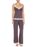 Lady Godiva Contrast-Lace PJ Pants, Pebble/Beige