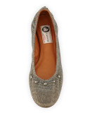 Metallic Beaded Ballerina Flat, Silver