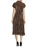 Brandee Draped-Neck Leopard-Print Midi Dress