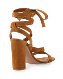 Janis High Suede Lace-Up 105mm Sandal, Almond