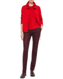 Ribbed Stand-Collar Cardigan, Pomegranate