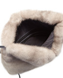 Mink Fur Drawstring Backpack w/Monili Straps, Gray