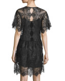 Short-Sleeve Chantilly Lace Dress, Black